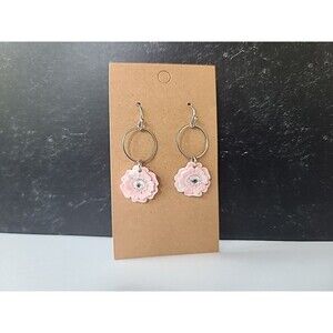 Polymer Clay Pink Floral Dangling Pierced Earrings New